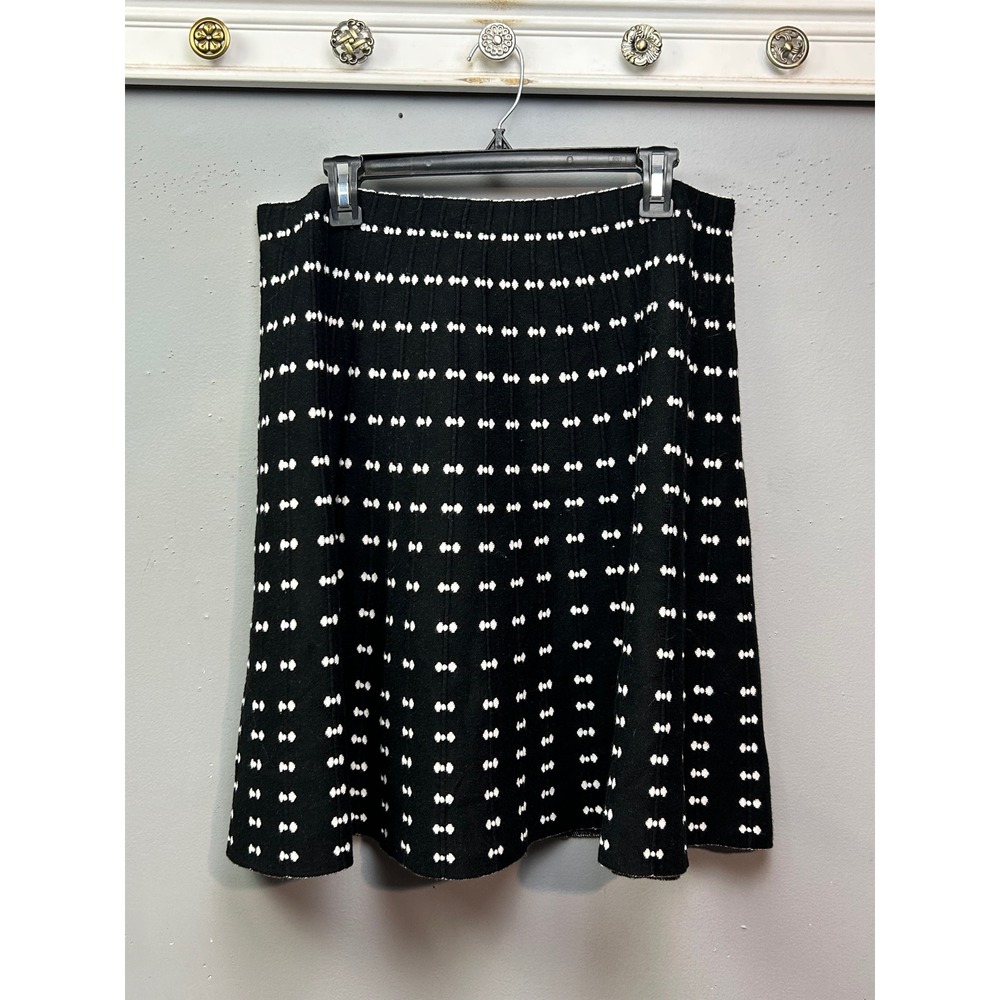 Vila Milano Skirt Womens XL Black White Knit A-Line Bow Pattern Elastic Waist